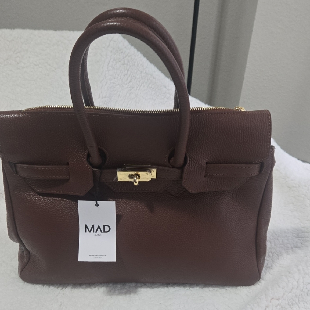 MAD Elegant Brown Leather Satchel